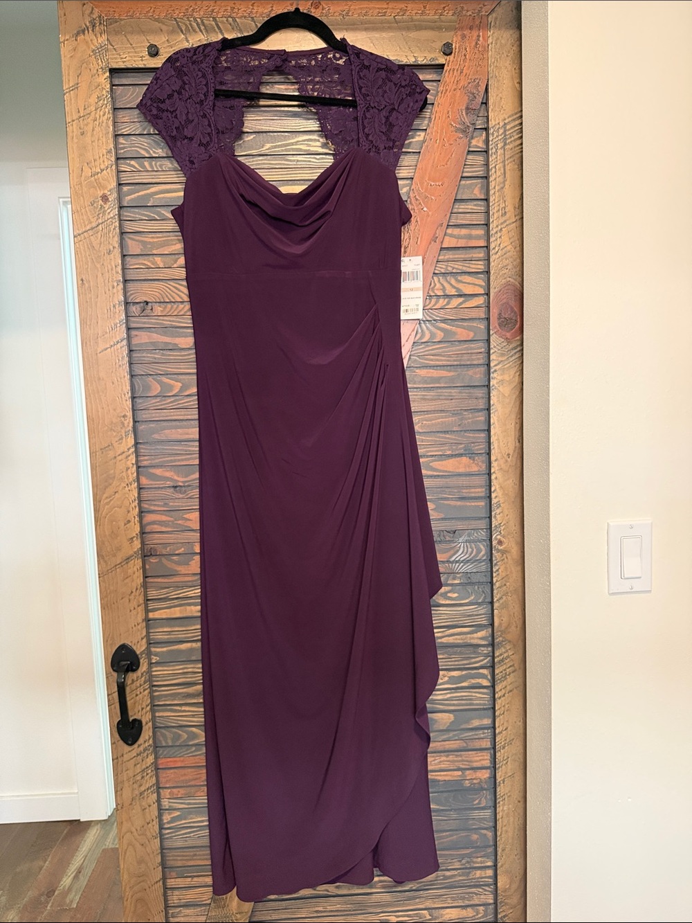 MSK Plum Lace Cap Sleeve Cowl Neck Maxi Dress